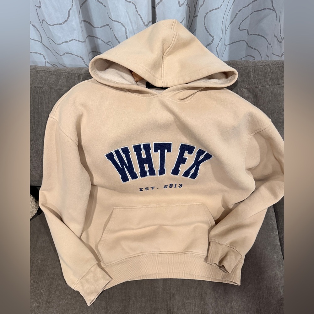 White Fox Est. 2013 Varsity Hoodie Cream Beige Oversized - Picture 2 of 5